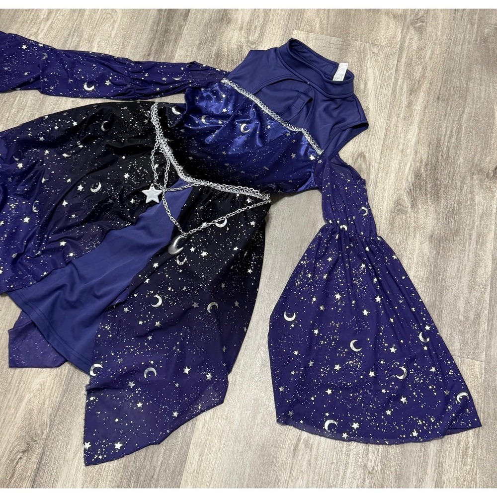 Kids Girls Star Moon Witch Dress Costume‎ with Hat Sparkle Starry Night - Picture 3 of 7